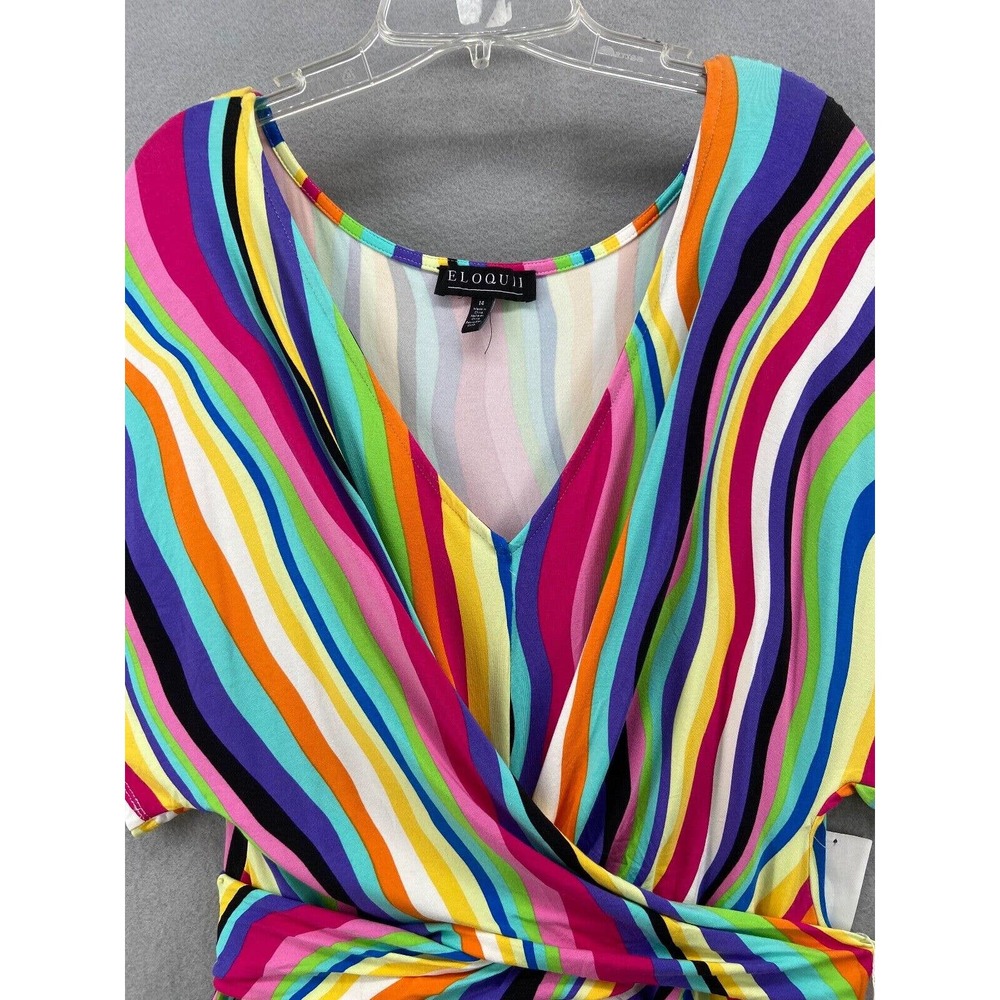 Eloquii Dress‎ Womens Sz 16 Wrap Around Multicolor Midi Stripe V-Neck Pullover - Picture 2 of 15